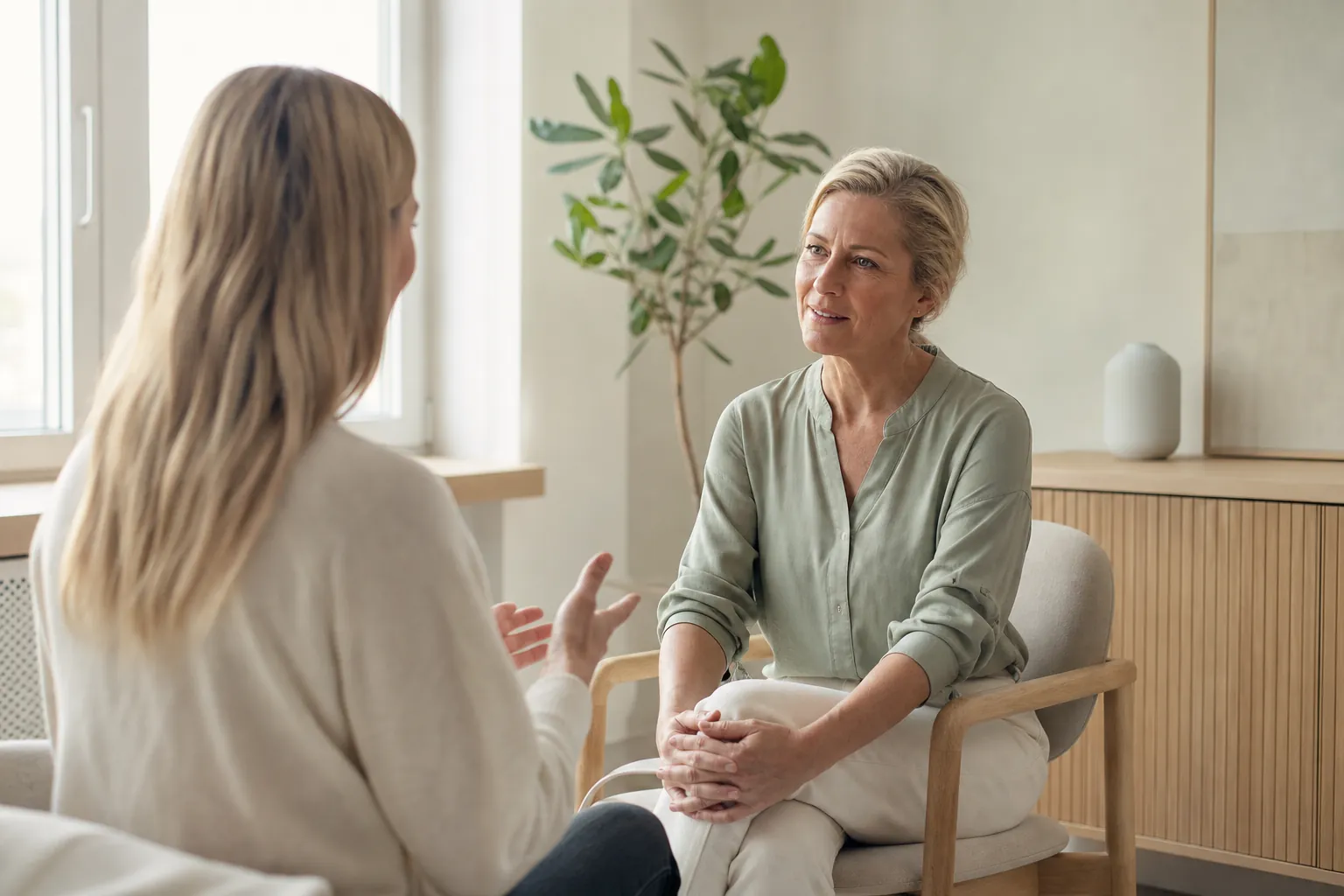 Healthcare professional in conversation with a patient at IDUNN Dubai